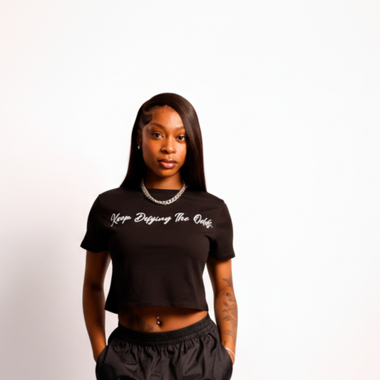 Women's Keep Defying The Odds Crop Tee (Black)